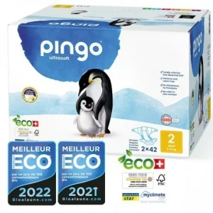 PINGO COUCHES ÉCOLOGIQUES JETABLES MINI JUMBO TAILLE 2 (3-6KG) 2X42 COUCHES