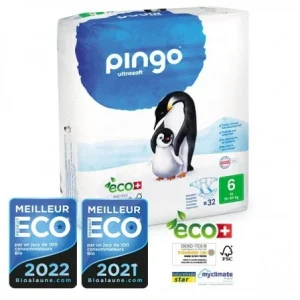 PINGO COUCHES ÉCOLOGIQUES JETABLES XL TAILLE 6 (15-30KG) 32 COUCHES
