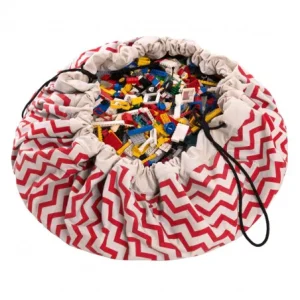 play&go Sac de rangement de jouets et tapis de jeux motif Zigzag rouge et blanc